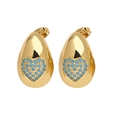 Gold water drop earrings with blue micro-inlaid heart-shaped zircon stones - Turquoise Heart