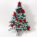 Broche de árbol de Navidad plateado con cristales rojos y pedrería aurora - Árbol estrella con diamantes de imitación rojos sobre base plateada