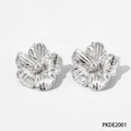 Boucles d'oreilles fleur vintage argentées avec pétales texturés 3D et perle centrale - Argent