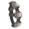 Vintage Lederarmband in Schwarz mit Totenköpfen aus Silbermetall für Herren - Schwarz