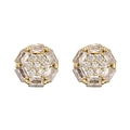 Golden cluster stud earrings featuring cubic zirconia in a round geometric floral design - Gold Flower Core