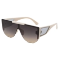 Flat top oversized rimless shield sunglasses with beige frame and brown gradient lenses - Cream Frame / Grey-Brown Gradient Lenses
