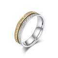 Polished two-tone titanium steel couple's ring with full-circle pave-set cubic zirconia - US 5 / Gold Silver Bicolor Women (With Zirconia)