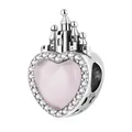 Pink heart crystal bead with S925 silver castle charm for fairytale charm bracelets - 925 Silver / Castle Style (SCC2207)