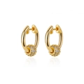 18K gold plated hoop earrings featuring sparkling white pavé zircon bead charms - Gold Pavé Zirconia Ball Charm Hoop Earrings
