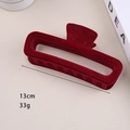 Detail of red velvet oversized hair claw clip measuring thirteen centimeters in length - 13cm Flocked Rectangular Claw Clip Wine Red
