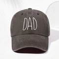 Close-up of white DAD embroidery on dark grey washed cotton baseball cap with ventilation - Coffee DAD