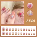 Colorful hand-painted gradient press-on nails with heart and cloud patterns, 24 piece set - A3301 Pink Coffee Gradient Hand Painted Heart Style (A3301 Glue Style)
