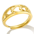 Polished gold stainless steel adjustable ring with continuous hollow heart pattern - Style B Gold