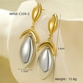 Detail view of two-tone petal drop earrings showing 3.4cm length and 15.8g weight - Gold Silver Contrast Leaf Oval Splicing (NMSE-C339-2)