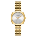 Elegant gold square stainless steel women's watch with silver sunray textured dial - White Gold