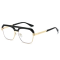 Lunettes de soleil modernes noir et or à double pont avec monture géométrique chic - Monture Noir et Or