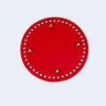 Macro shot of 15cm red PU leather circular bag base with 4 gold metal studs and holes - Red