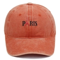 Detail of Paris embroidery and Eiffel Tower logo on washed orange baseball cap - Orange