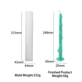 Macro view of cylindrical silicone mold and floral embossed candle with measurements - Daisy Long Cylinder