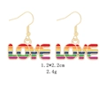 Zinc alloy LOVE rainbow striped dangle earrings with gold hooks and colorful enamel - Rainbow Letter LOVE