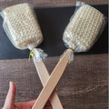 Two natural wooden bath brushes with sisal bristles and loofah in plastic packaging - 37x12cm Beech Wood Handle Brush Single Piece