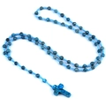 Blue marble texture stone rosary beads with woven cross pendant on white backdrop - Dyed Grey Picture Stone