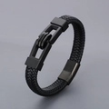 Men's minimalist braided leather bracelet with black magnetic titanium steel clasp - Genius Club Black