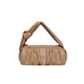 Ruched cloud underarm bag in khaki faux leather with knotted handle and gold zipper - Khaki