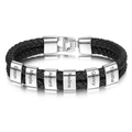 Detail of black double-layered braided leather bracelet with six customizable silver beads - Steel Clasp - 6 Names