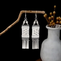 Vintage silver Bohemian long tassel earrings with floral embossed patterns and metal fringe - Floral Relief Five-Strip Sheet Tassel Style (E5990)