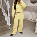 Yellow sporty two-piece set featuring half-zip sweatshirt and wide-leg sweatpants - S / Light Yellow