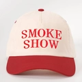 Vintage baseball cap with SMOKE SHOW embroidery and contrast red brim on beige crown - Off-white Spliced Red