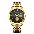 Waterproof gold stainless steel business watch for men with black dial and day-date display - 9-row Gold Strap - Black Dial