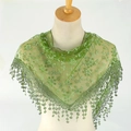 Elegant green lace triangle scarf with floral embroidery and decorative tassel fringe - 125-36cm / Army Green