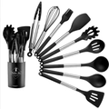 11-piece black silicone kitchen utensil set with stainless steel handles and storage bucket - 9-Piece Set Type B / Black