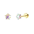 Golden star stud earrings featuring iridescent crystal inlay and secure flat screw back design - Star / Gold AB Star Pair