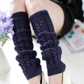 Dark blue cable knit leg warmers for women with chunky winter wool texture - One Size / Navy Blue