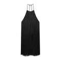 Elegante abito nero a lupetto con frange a balze per feste serali e ballo - XS / Nero