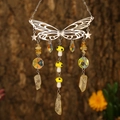 Butterfly suncatcher with yellow crystal mushrooms and raw quartz hanging pendant - Silver Wings + Citrine
