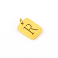 Polished gold rectangular titanium steel pendant with a hollow letter R cutout design - Letter R (R-Pendant)