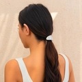 Minimalist silver hair cuff with polished mirror finish for ponytail styling - Silver Glossy (0559)