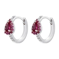 Elegant silver earrings with red teardrop crystals and sparkling stones on white background - White Gold