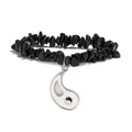Handmade bracelet with natural black irregular stones and Yin Yang teardrop pendant - Black Agate Bagua