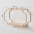 Golden iron wall shelf with decorative wave design and natural wood base 30cm - Large / Gold