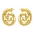 Detailed view of polished gold spiral earrings with a minimalist geometric design - Spiral Vortex / VE1104 Gold