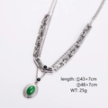 Collana retrò argentata a strati con ciondolo a smeraldo verde e doppia catena - Color Acciaio