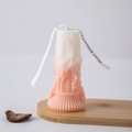 Pink and white gradient Roman pillar scented candle with feather relief and ribbon - Wave 1 (Pink)