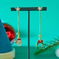 Pendientes navideños asimétricos con Papá Noel y corona en cadena dorada - Borla Papá Noel y Guirnalda