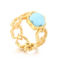 Gold openwork clover ring featuring a faceted sky blue gemstone on a metallic band - US 6 / Sky Blue Petal Style (KR107834-K)