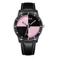 Yazole women's quartz watch with black leather strap and pink checkered dial design - Black Pink Dial Black Strap