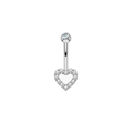 Silver stainless steel belly ring with a hollow heart pendant and clear zircon inlay - XY-13 Full Pave Heart Pendant