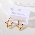 Minimalist gold stainless steel star hoop earrings on white display card packaging - Pentagram