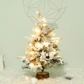Mini PE flocked Christmas tree with warm LED lights and pine cones on wood base - 45cm White Snowball Set With Lights