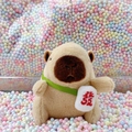 Cute capybara plush keychain with green strap and red lucky character on white bag - Light Brown Red Fortune + Bead Chain